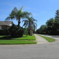 Well manicured lawns and trees.